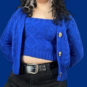 Kendall & Kylie Blue Cable Knit Cardigan and Tank Top